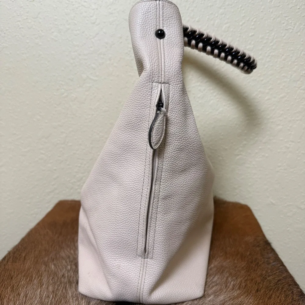 Rebecca Minkoff Chain Hobo Bag Cream Leather Handle Side Zippers‎ Quiet Luxury
